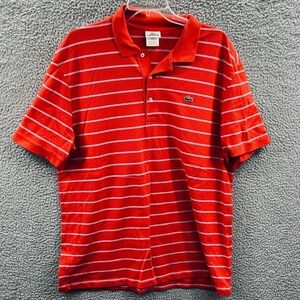 Lacoste Men Polo Shirt 6 XL Red Gray Stripe Pique Cotton Preppy Heritage Classic